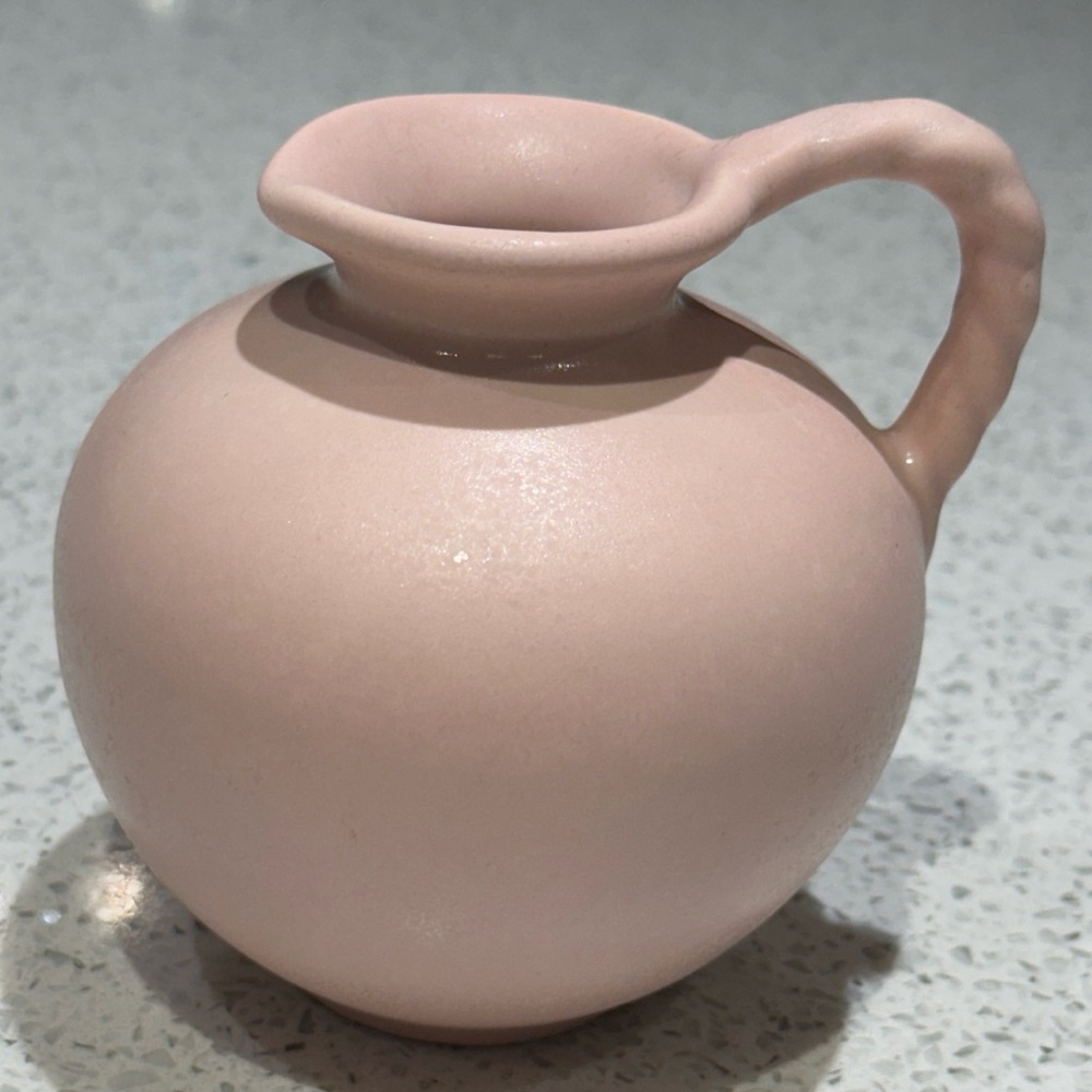Vintage Pink Royal Haeger USA Pottery Pitcher/Creamer, Braided Rope Handle
